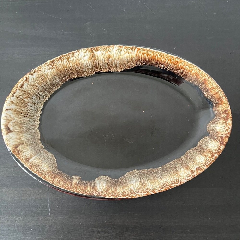 Vintage Pfaltzgraff Brown Drip #7 Oval Serving Platter Plate 12"